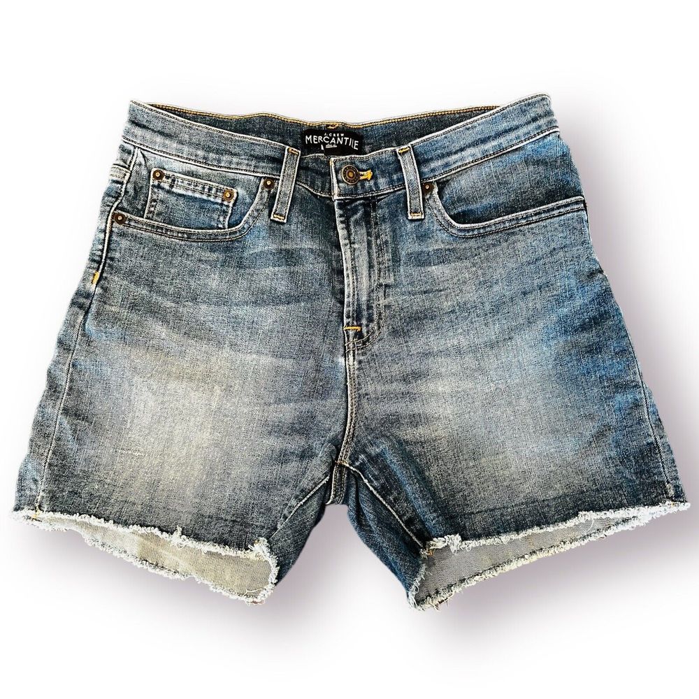 J Crew Mercantile size 27 Raw Hem Denim Shorts Distressed Inseam 4" High Rise